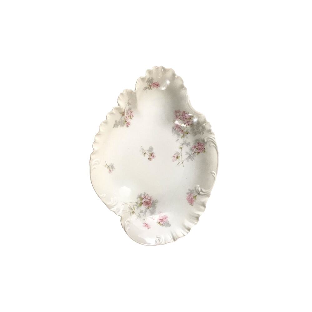 Scalloped Dish France Pink Floral Blossom Branch Vintage Haviland & Co Limoges